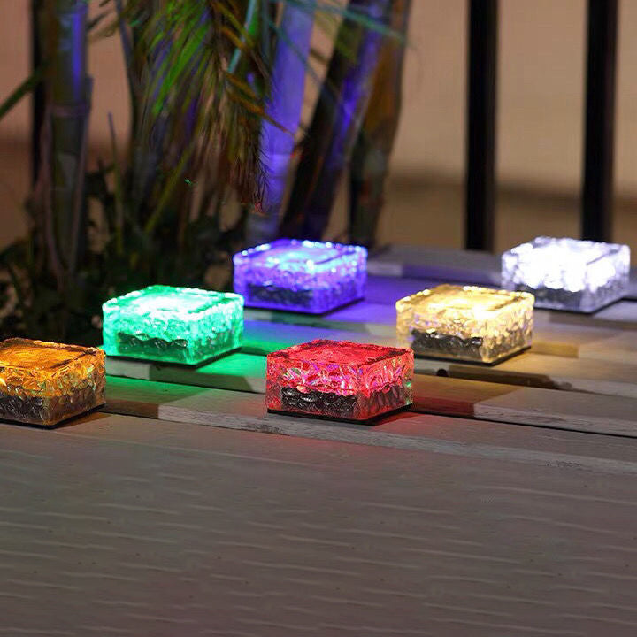 Modern Minimalist Solar Waterproof ABS Clear Glass Ice Cube Brick LED Outdoor Landscape Light For Garden