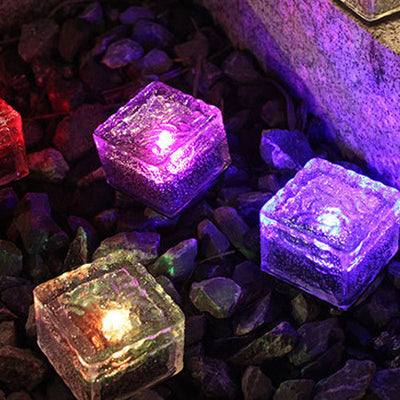 Modern Minimalist Solar Waterproof ABS Clear Glass Ice Cube Brick LED Outdoor Landscape Light For Garden