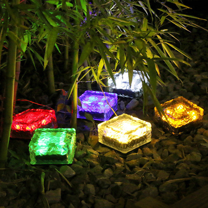 Modern Minimalist Solar Waterproof ABS Clear Glass Ice Cube Brick LED Outdoor Landscape Light For Garden