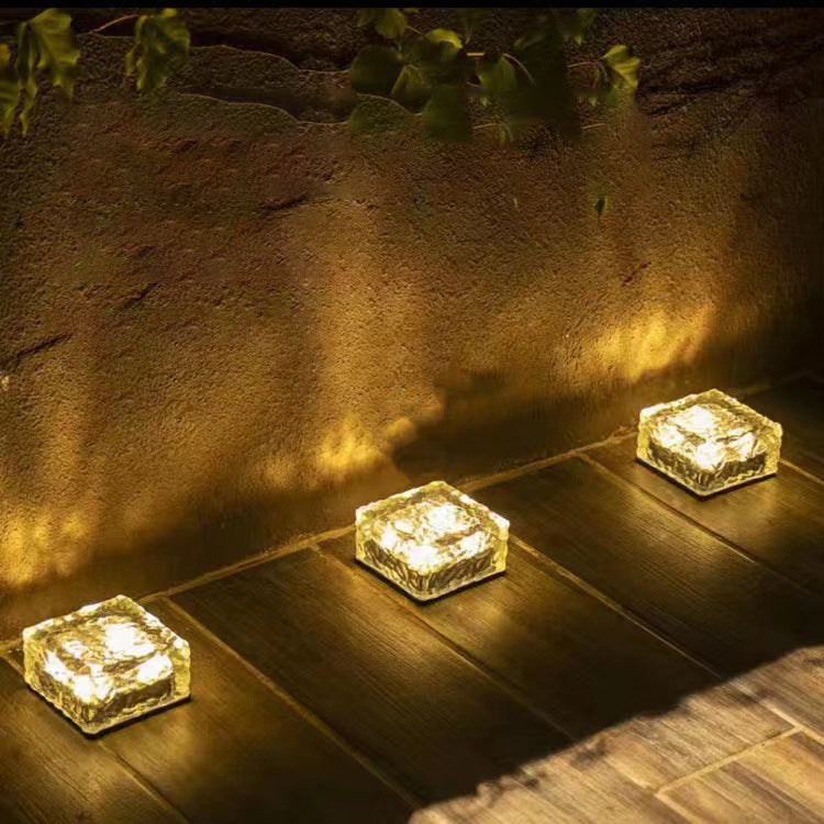 Modern Minimalist Solar Waterproof ABS Clear Glass Ice Cube Brick LED Outdoor Landscape Light For Garden