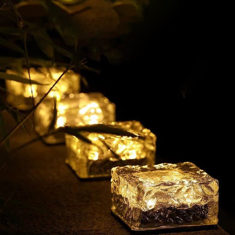 Modern Minimalist Solar Waterproof ABS Clear Glass Ice Cube Brick LED Outdoor Landscape Light For Garden