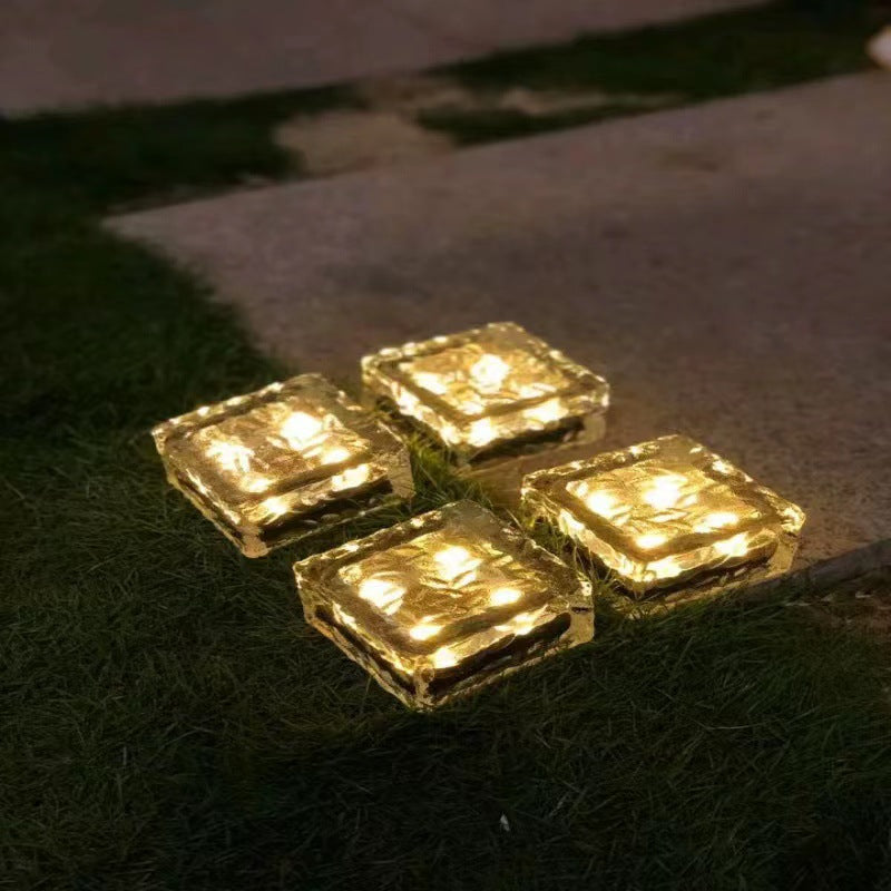 Modern Minimalist Solar Waterproof ABS Clear Glass Ice Cube Brick LED Outdoor Landscape Light For Garden