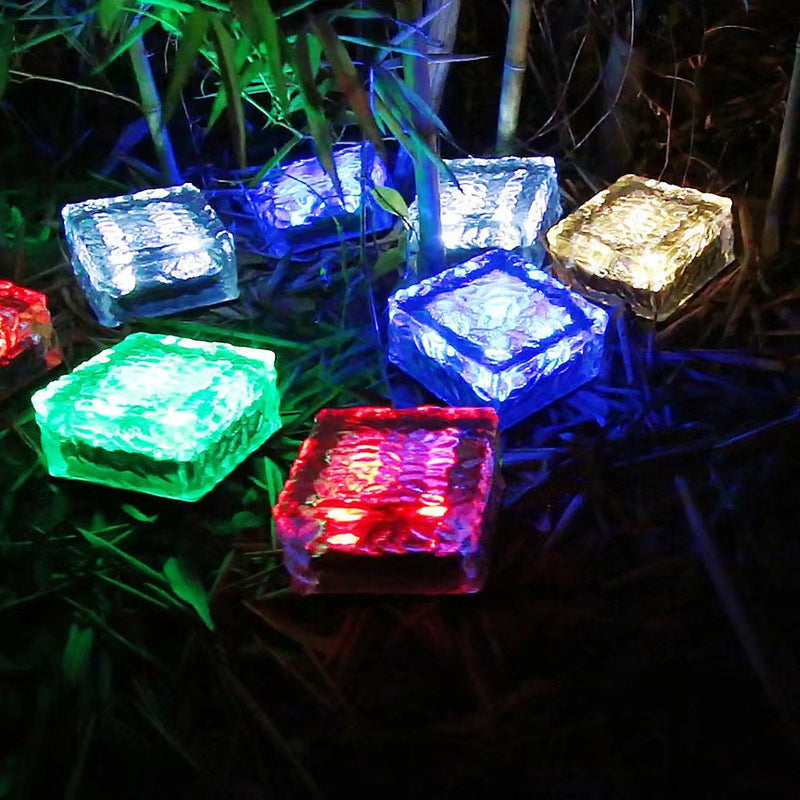 Modern Minimalist Solar Waterproof ABS Clear Glass Ice Cube Brick LED Outdoor Landscape Light For Garden