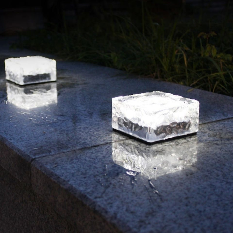 Modern Minimalist Solar Waterproof ABS Clear Glass Ice Cube Brick LED Outdoor Landscape Light For Garden