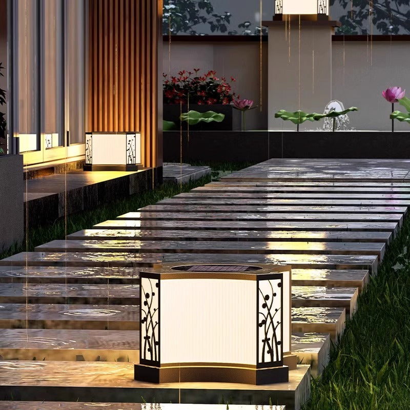 Modern Minimalist Quadrangle Solar Waterproof PE Stainless Steel LED Outdoor Light For Garden