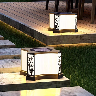 Modern Minimalist Quadrangle Flower Pattern Solar Waterproof PE Stainless Steel 1-Light Outdoor Light For Garden