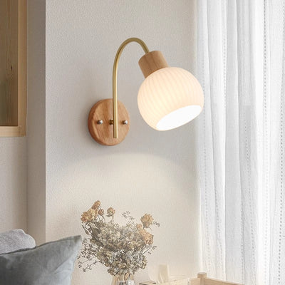 Contemporary Nordic Ball Stripe Acrylic Wood Iron 1-Light Wall Sconce Lamp For Bedroom