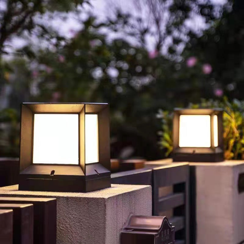 Modern Minimalist Waterproof Square-Shaped Aluminum Acrylic 1-Light Outdoor Post Light For Garden