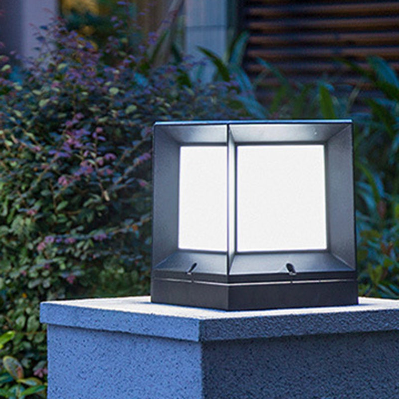 Modern Minimalist Waterproof Square-Shaped Aluminum Acrylic 1-Light Outdoor Post Light For Garden