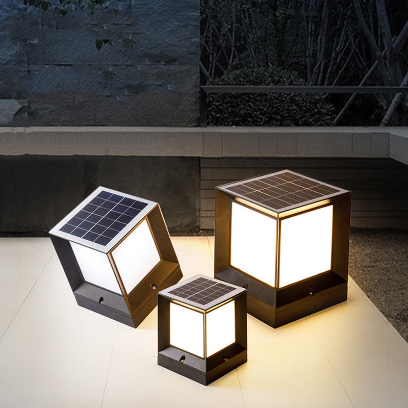 Modern Minimalist Solar Waterproof Square-Shaped Aluminum Acrylic LED Outdoor Post Light For Garden