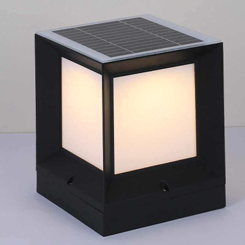 Modern Minimalist Solar Waterproof Square-Shaped Aluminum Acrylic LED Outdoor Post Light For Garden