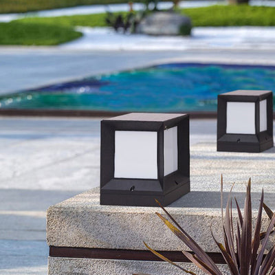 Modern Minimalist Solar Waterproof Square-Shaped Aluminum Acrylic LED Outdoor Post Light For Garden