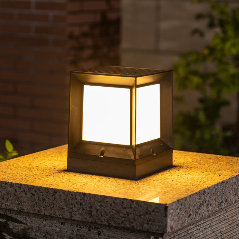 Modern Minimalist Solar Waterproof Square-Shaped Aluminum Acrylic LED Outdoor Post Light For Garden