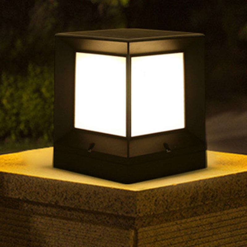 Modern Minimalist Solar Waterproof Square-Shaped Aluminum Acrylic LED Outdoor Post Light For Garden