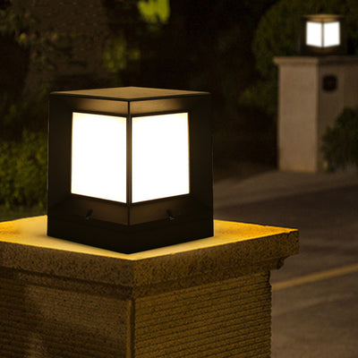 Modern Minimalist Solar Waterproof Square-Shaped Aluminum Acrylic LED Outdoor Post Light For Garden