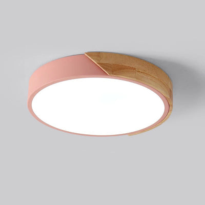 Moderne minimalistische runde Macaron Eisen Holz Acryl LED Unterputz Deckenleuchte für Wohnzimmer 