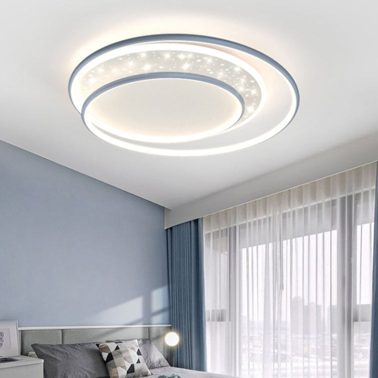 Contemporary Nordic Combo Round Star Iron Silicone Acrylic LED Flush Mount Ceiling Light For Bedroom