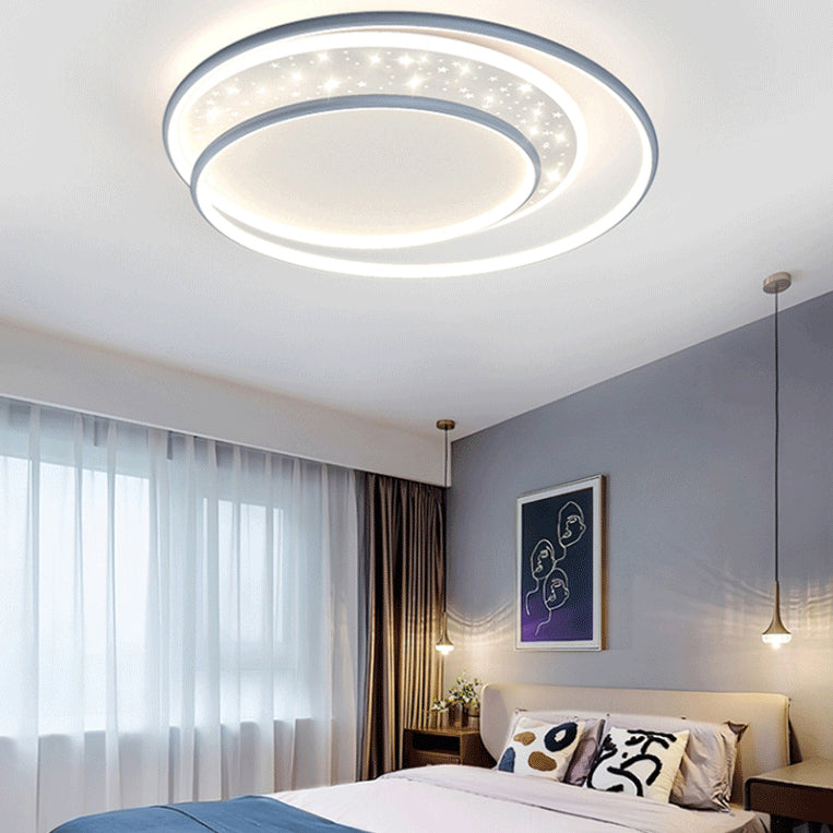 Contemporary Nordic Combo Round Star Iron Silicone Acrylic LED Flush Mount Ceiling Light For Bedroom