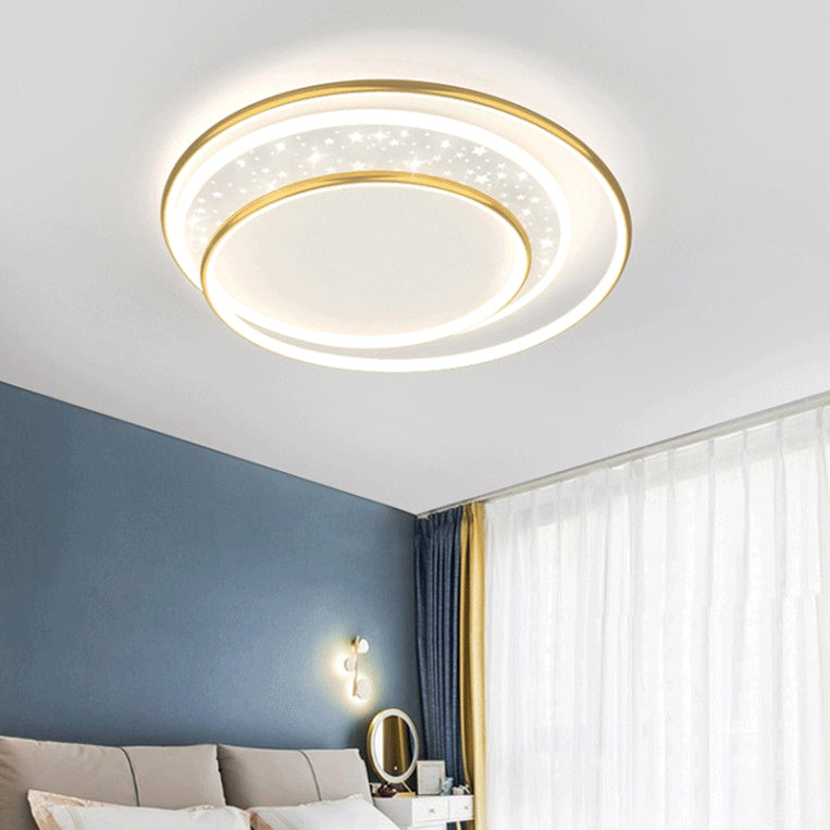 Contemporary Nordic Combo Round Star Iron Silicone Acrylic LED Flush Mount Ceiling Light For Bedroom