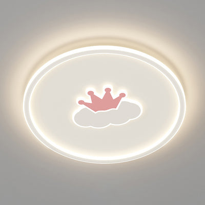 Contemporary Creative Kids Cartoon Love Crown Sun Round Iron Acrylic LED Flush Mount Ceiling Light For Bedroom