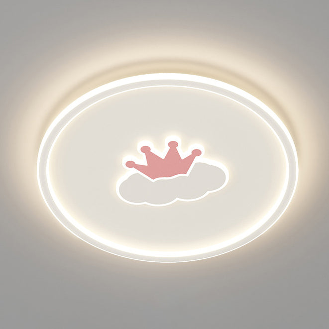 Contemporary Creative Kids Cartoon Love Crown Sun Round Iron Acrylic LED Flush Mount Ceiling Light For Bedroom