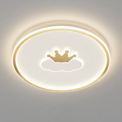 Contemporary Creative Kids Cartoon Love Crown Sun Round Iron Acrylic LED Flush Mount Ceiling Light For Bedroom