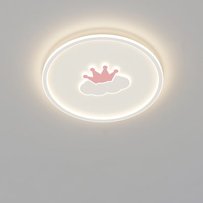 Contemporary Creative Kids Cartoon Love Crown Sun Round Iron Acrylic LED Flush Mount Ceiling Light For Bedroom