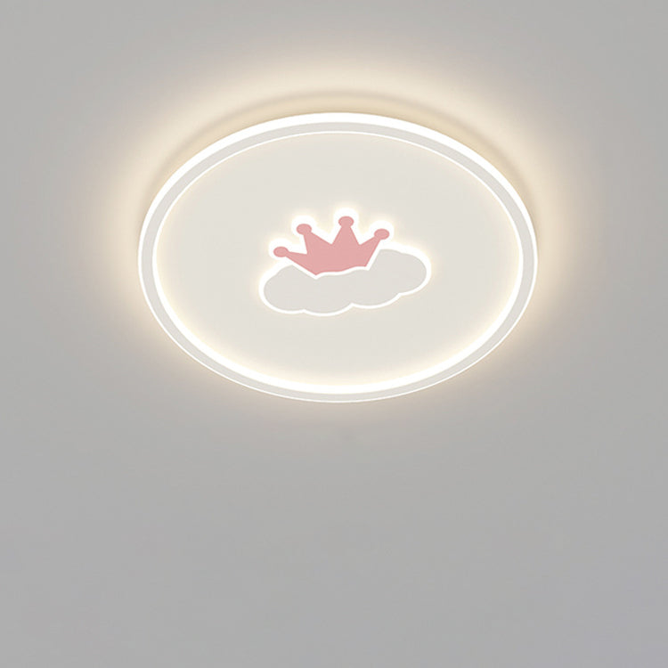 Contemporary Creative Kids Cartoon Love Crown Sun Round Iron Acrylic LED Flush Mount Ceiling Light For Bedroom