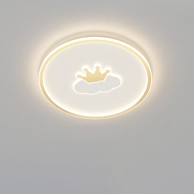 Contemporary Creative Kids Cartoon Love Crown Sun Round Iron Acrylic LED Flush Mount Ceiling Light For Bedroom