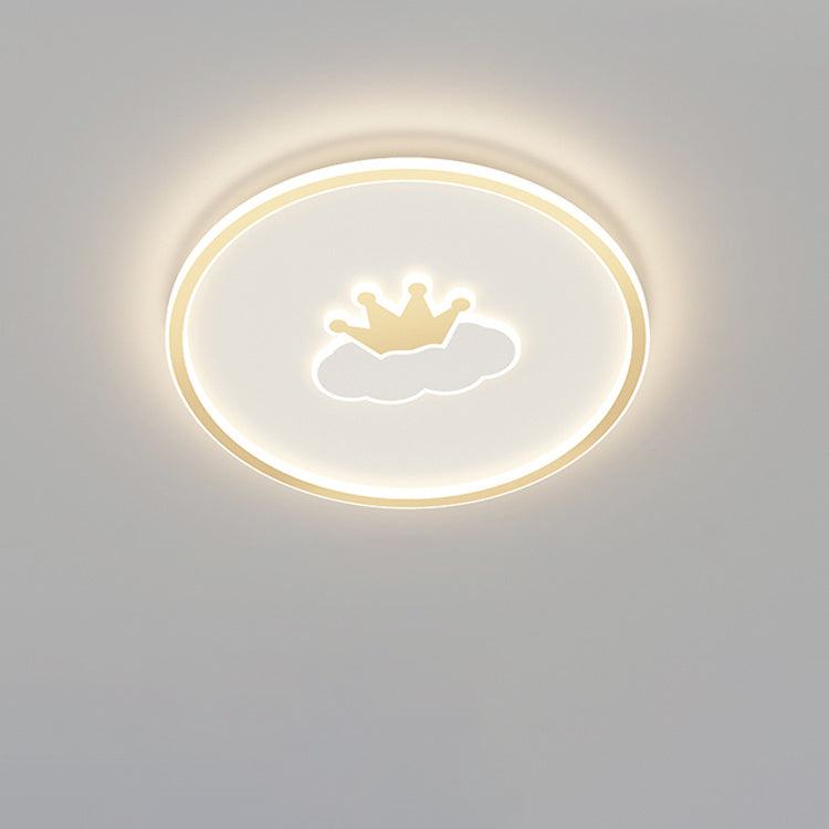 Contemporary Creative Kids Cartoon Love Crown Sun Round Iron Acrylic LED Flush Mount Ceiling Light For Bedroom