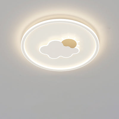 Contemporary Creative Kids Cartoon Love Crown Sun Round Iron Acrylic LED Flush Mount Ceiling Light For Bedroom