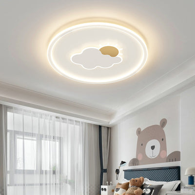 Contemporary Creative Kids Cartoon Love Crown Sun Round Iron Acrylic LED Flush Mount Ceiling Light For Bedroom