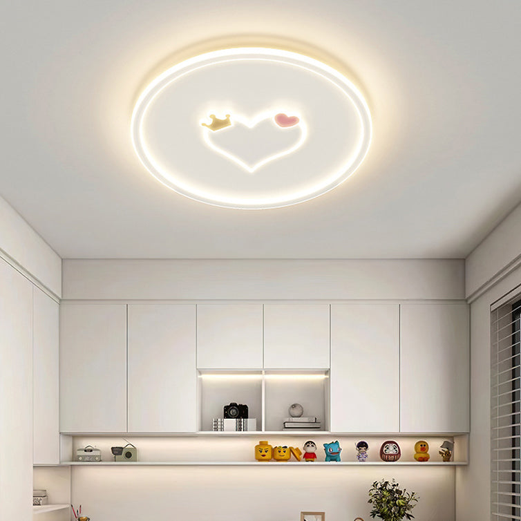 Contemporary Creative Kids Cartoon Love Crown Sun Round Iron Acrylic LED Flush Mount Ceiling Light For Bedroom