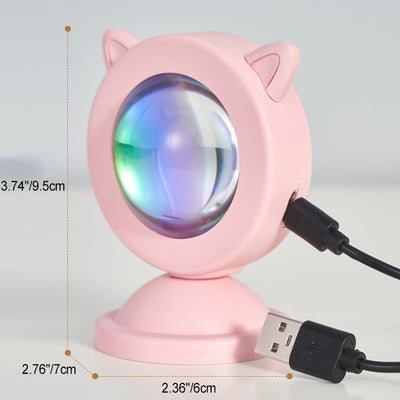 Contemporary Creative Pink Cat Ear Shape ABS USB LED Ambient Light Table Lamp For Bedroom