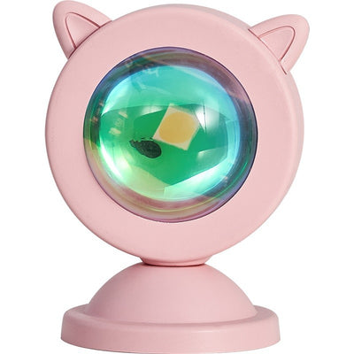 Contemporary Creative Pink Cat Ear Shape ABS USB LED Ambient Light Table Lamp For Bedroom