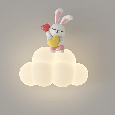 Contemporary Creative Cloud Angel Rabbit Iron PE LED Kids Wall Sconce Lamp For Bedroom