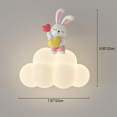 Contemporary Creative Cloud Angel Rabbit Iron PE LED Kids Wall Sconce Lamp For Bedroom