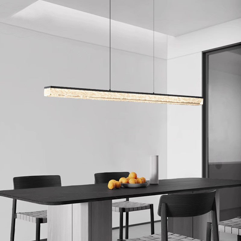 Modern Minimalist Stainless Steel Resin Long Strip LED Island Light Chandeliers For Dining Room