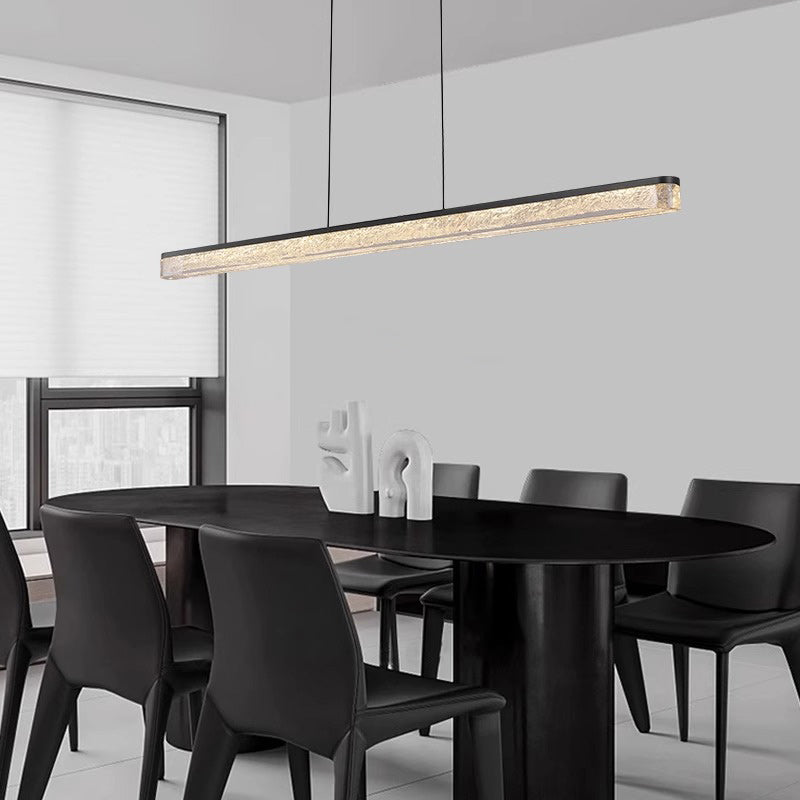 Modern Minimalist Stainless Steel Resin Long Strip LED Island Light Chandeliers For Dining Room