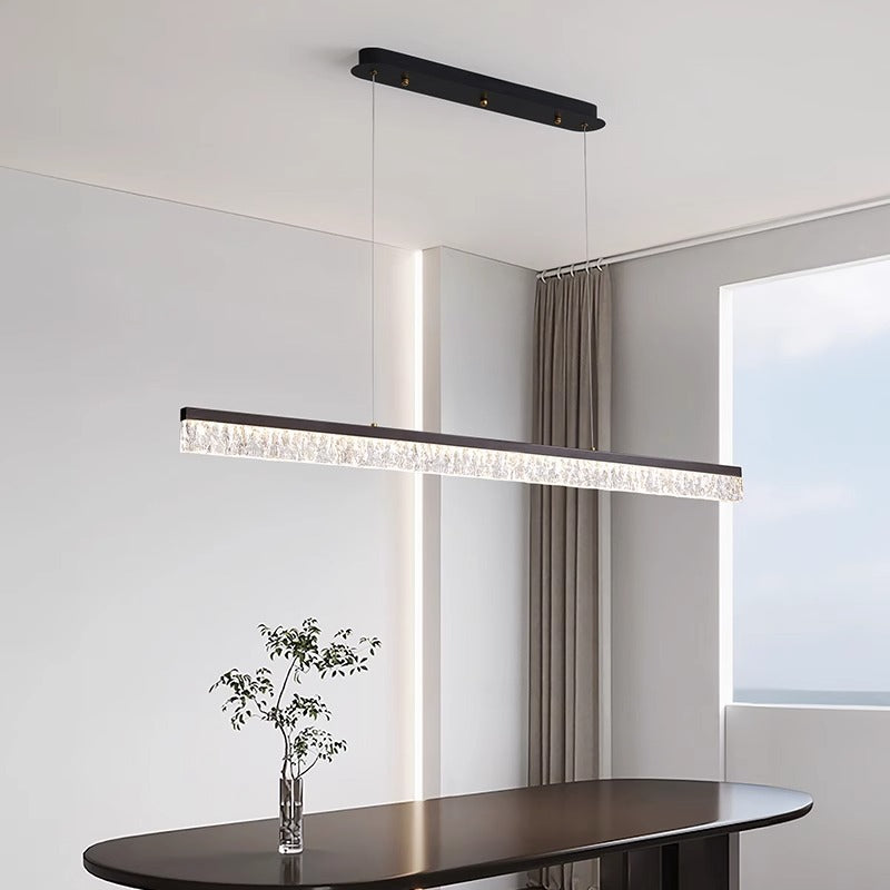 Modern Minimalist Stainless Steel Resin Long Strip LED Island Light Chandeliers For Dining Room