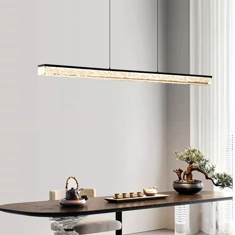 Modern Minimalist Stainless Steel Resin Long Strip LED Island Light Chandeliers For Dining Room