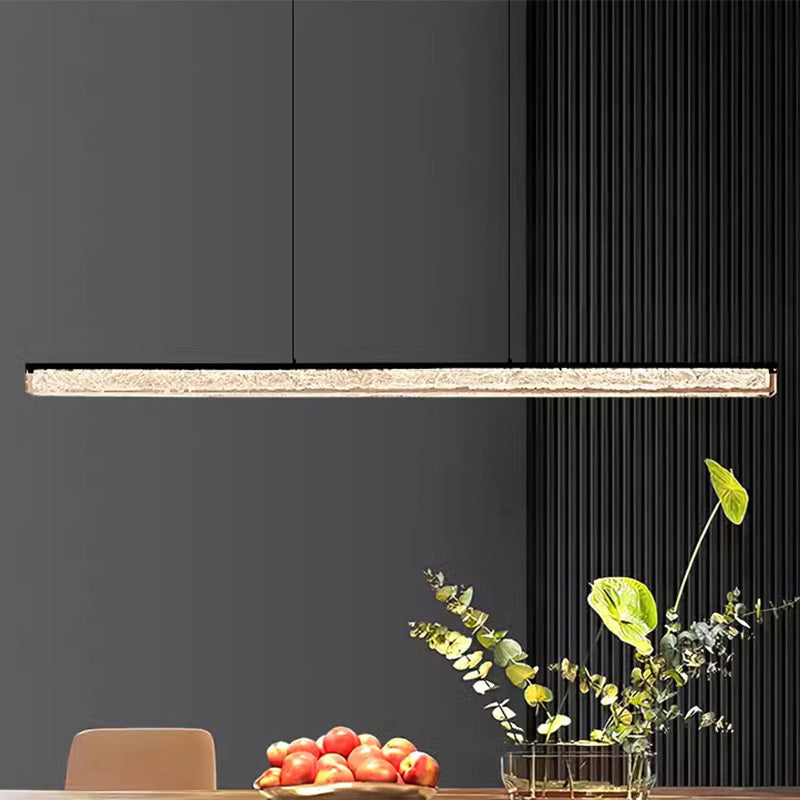 Modern Minimalist Stainless Steel Resin Long Strip LED Island Light Chandeliers For Dining Room