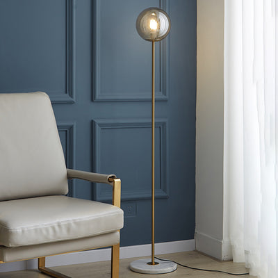 Moderne minimalistische Eisen Marmor Glas Runde Basis High Pole 1-Licht Stehlampe für Wohnzimmer 