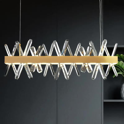 Modern Luxury Stainless Steel Rectangle Linear Crystal LED Chandeliers Island Light For Dining Room