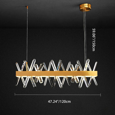 Modern Luxury Stainless Steel Rectangle Linear Crystal LED Chandeliers Island Light For Dining Room