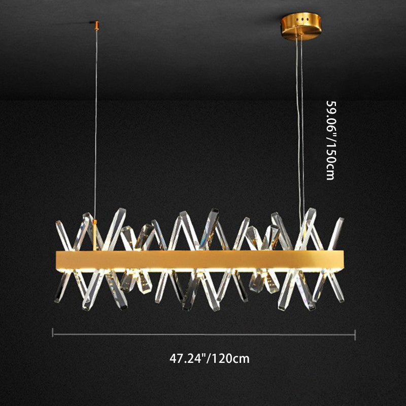 Modern Luxury Stainless Steel Rectangle Linear Crystal LED Chandeliers Island Light For Dining Room