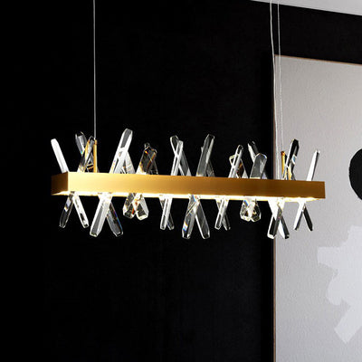 Modern Luxury Stainless Steel Rectangle Linear Crystal LED Chandeliers Island Light For Dining Room