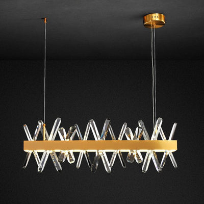 Modern Luxury Stainless Steel Rectangle Linear Crystal LED Chandeliers Island Light For Dining Room