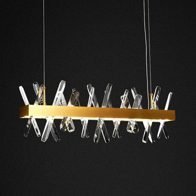 Modern Luxury Stainless Steel Rectangle Linear Crystal LED Chandeliers Island Light For Dining Room