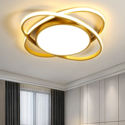 Contemporary Creative Intersecting Ellipse Iron Acrylic LED Flush Mount Ceiling Light For Bedroom